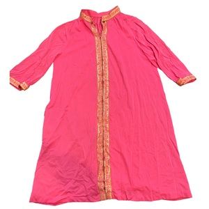 Vtg LORRAINE Hot Pink Gold Metallic Zip Up Style Lingerie Robe Nightgown XS S